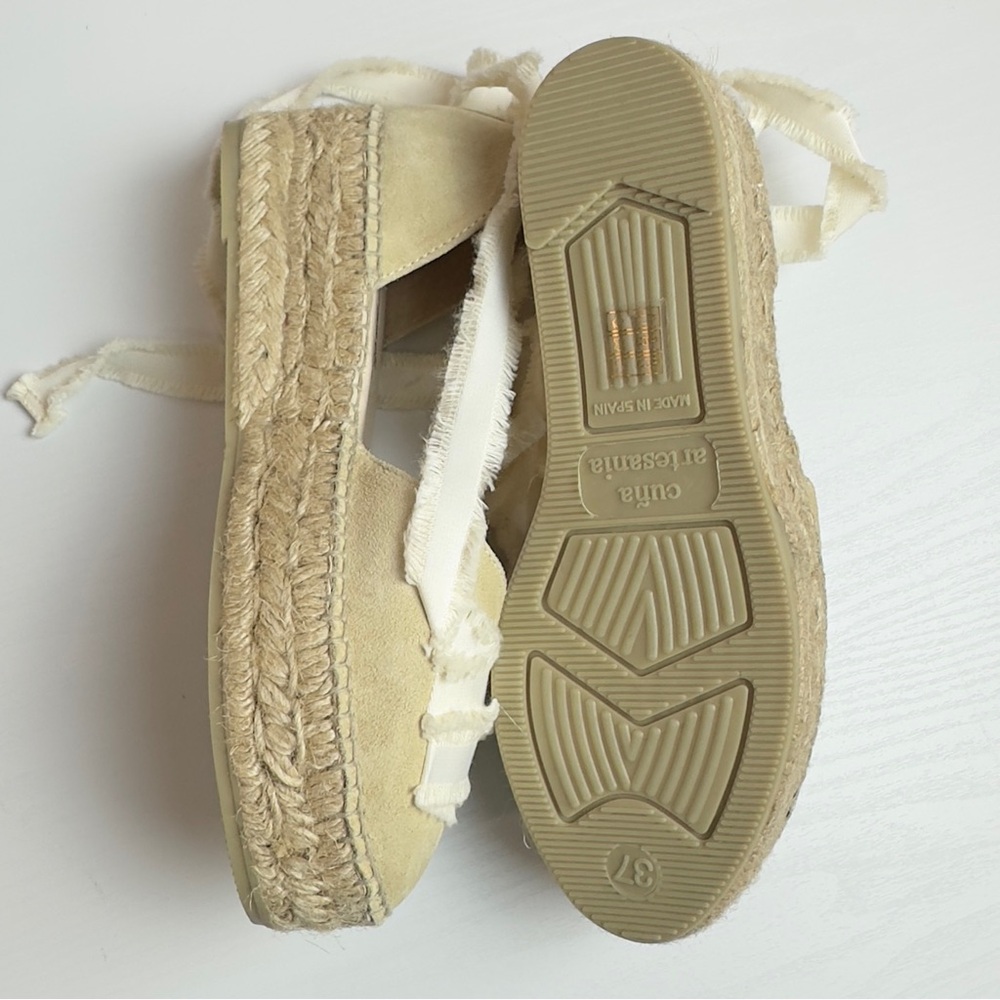 Free People Beige espadrille wedge sandals with cream ankle ties - Picture 12 of 13